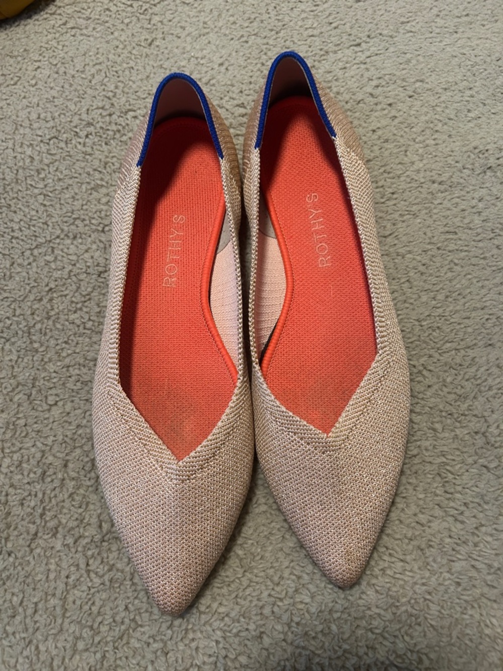 Rothy’s the point flats rose gold metallic size 9 1/2 rare! Retired